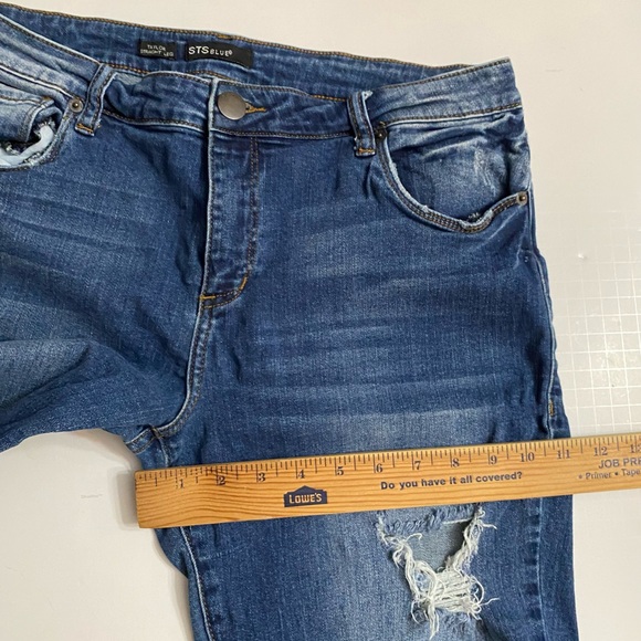 STS Blue Taylor Straight Leg Distressed Raw-Hem Embroidered Denim Jean Women 32 - Picture 6 of 11
